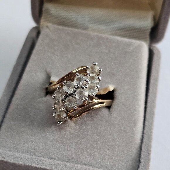 Vintage 14K HGE Electroplated Gold Cluster Ring Sparkling Cubic Zirconia - Picture 1 of 6